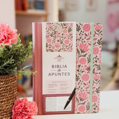 Biblia de Apuntes RVR 1960. Tapa dura, rosada con flores