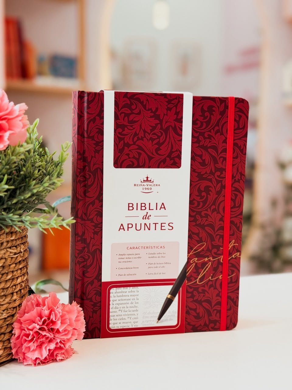 BIBLIA DE APUNTES REINA VALERA 1960 TAPA DURA VINO CANTO FLORAL
