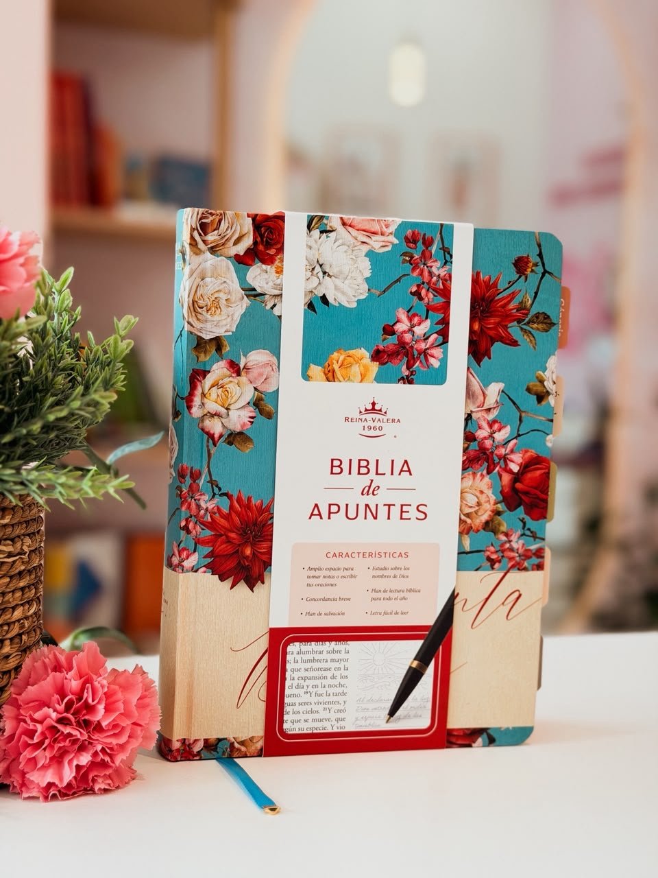 BIBLIA DE APUNTES REINA VALERA 1960 TAPA DURA CELESTE FLORAL