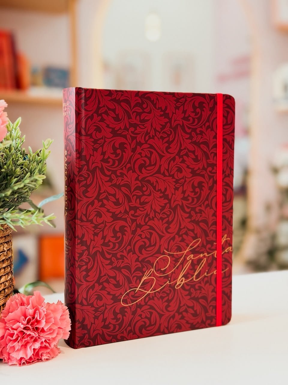 BIBLIA DE APUNTES REINA VALERA 1960 TAPA DURA VINO CANTO FLORAL - Image 2