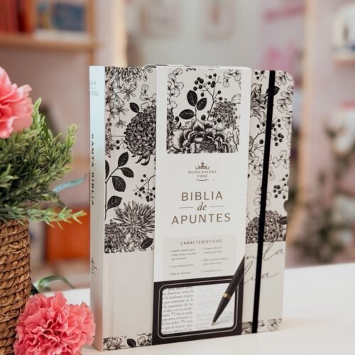 BIBLIA DE APUNTES REINA VALERA 1960 TAPA DURA BLANCO NEGRO FLORAL