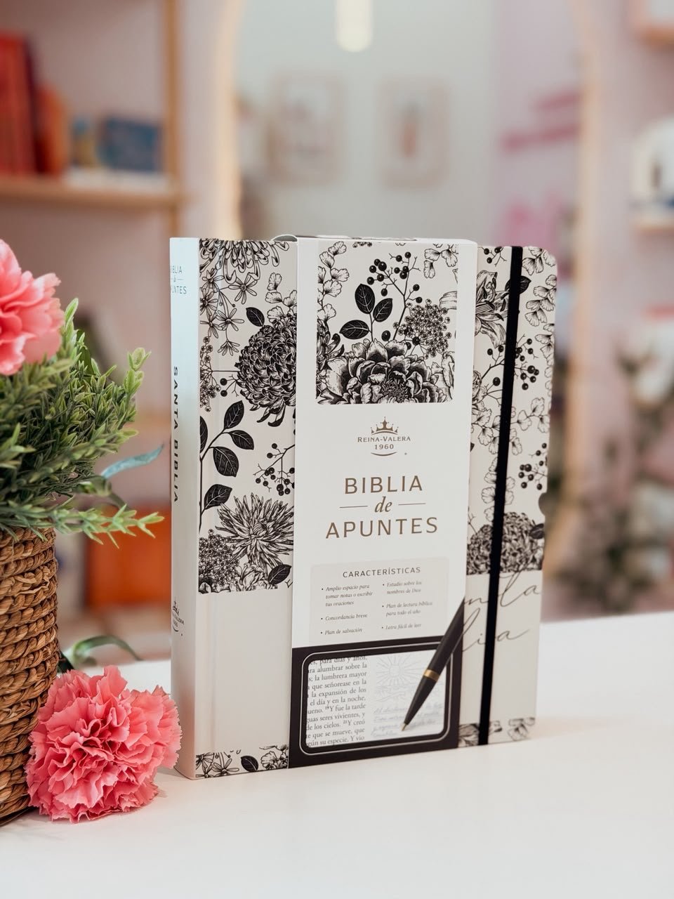 BIBLIA DE APUNTES REINA VALERA 1960 TAPA DURA BLANCO NEGRO FLORAL