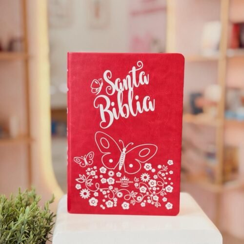 Biblia Reina Valera 1960 Mediana Letra Grande Imitación Piel Rosa Mariposas